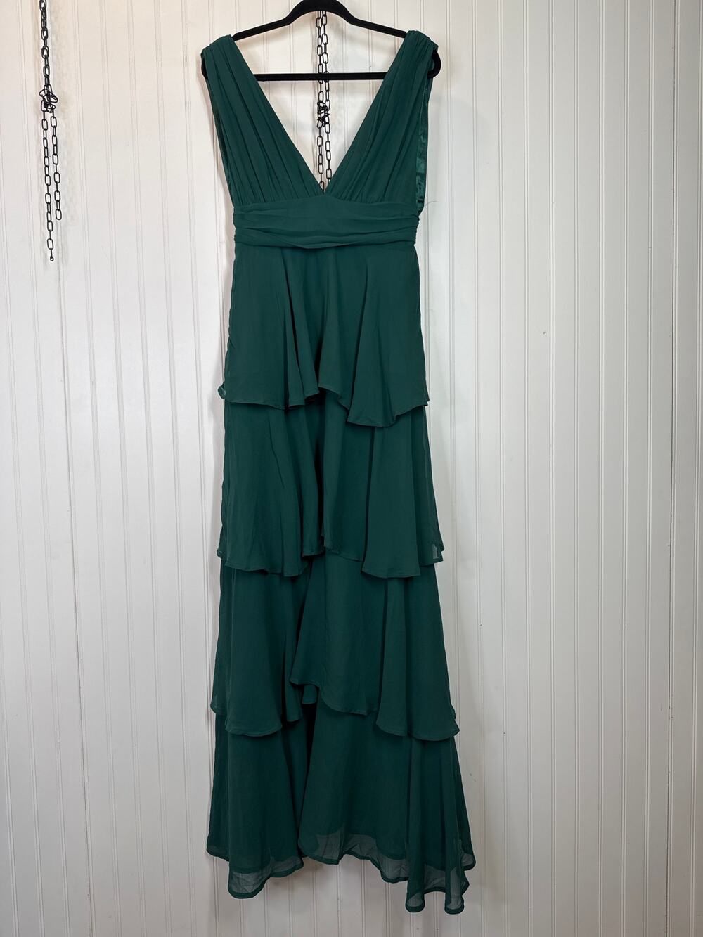 NWT Lulus Amazing Evening Hunter Green Tiered Maxi Dress Bridesmaid Wedding S